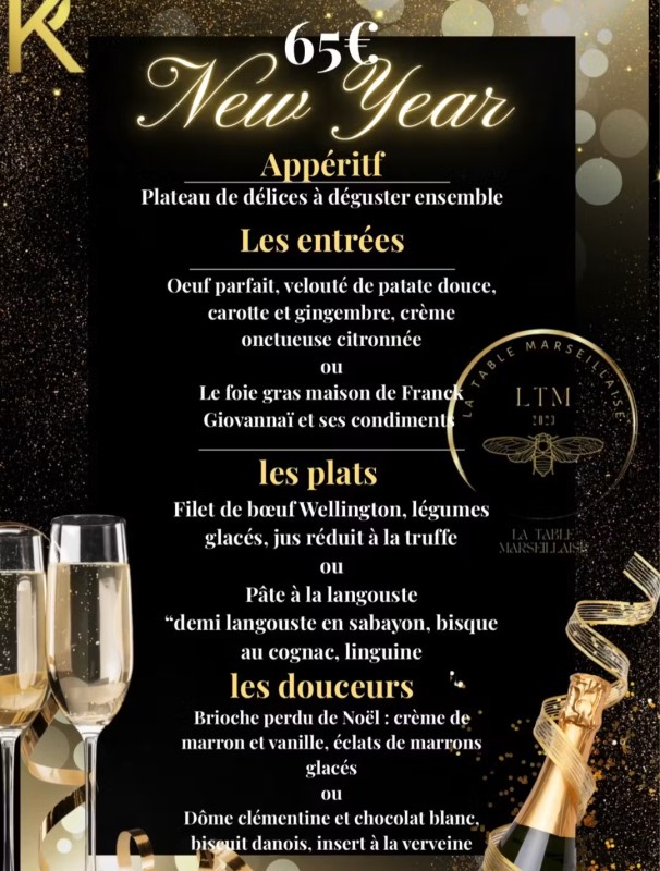 Restaurant pour soirée du jour de l'An au roof kitchen à Marseille