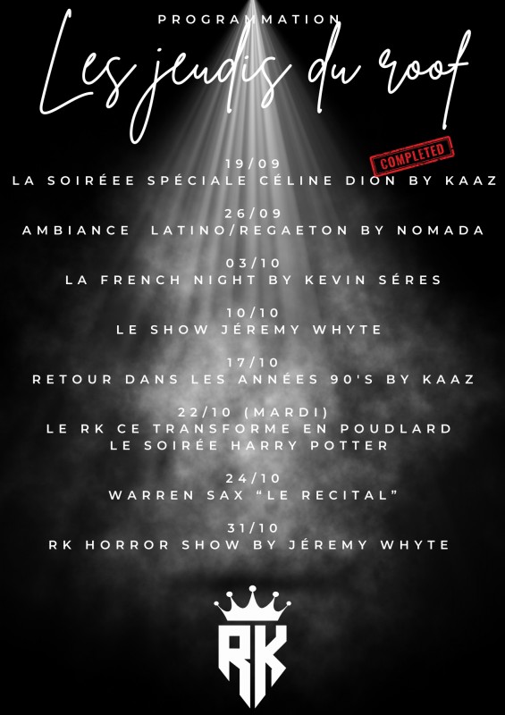 les prochaines soirées de septembre  et octobre au Roof kitchen !